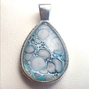 Hand Painted Pendant in Blue and Gray